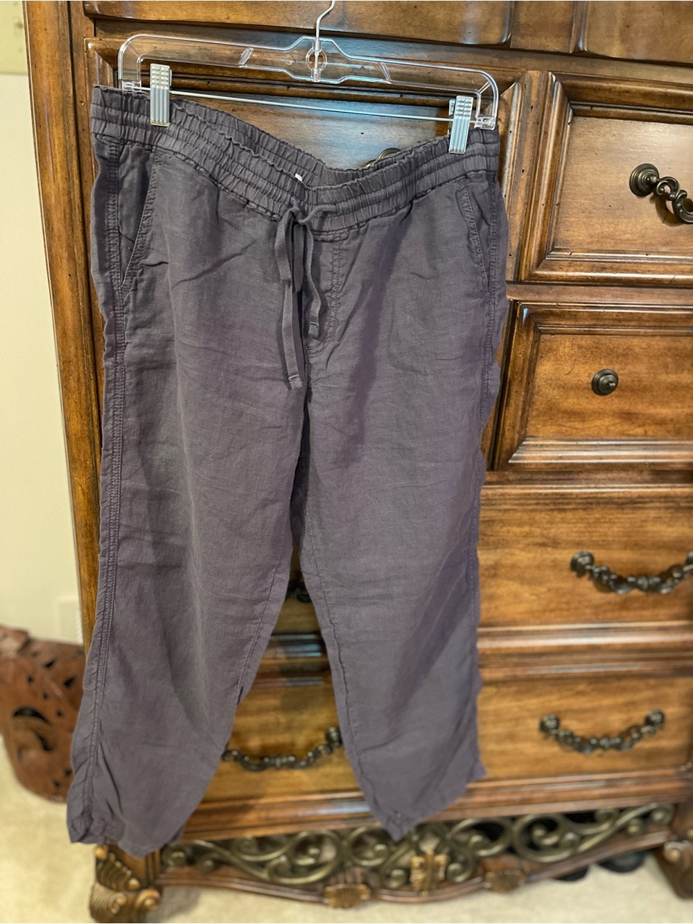 Caslon Gray Drawstring Linen-Blend Joggers